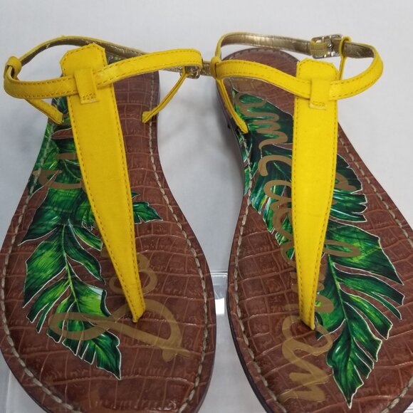 Sam Edelman Tropical Gigi T -Strap Yellow Thong Sandals Boho Resort Summer 7.5W - Picture 7 of 13
